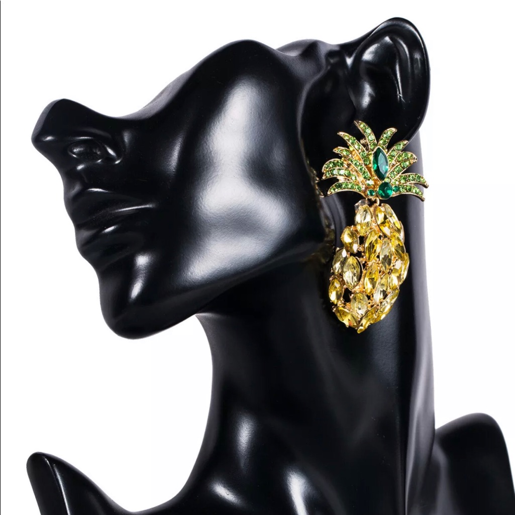Pineapple Paradise Dazzling Dangle Earrings, Betsey Johnson, Crystals, Bling